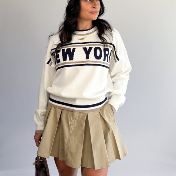 Women’s New York Varsity Knit Sweater – Ivory & Navy - Picture 6 of 10